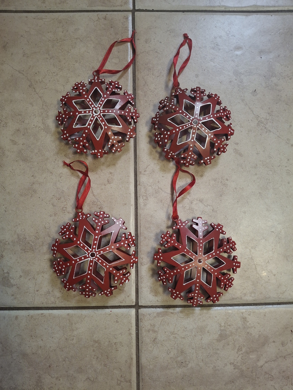 Festive Red Snowflake Ornaments with Ribbon - Unbranded